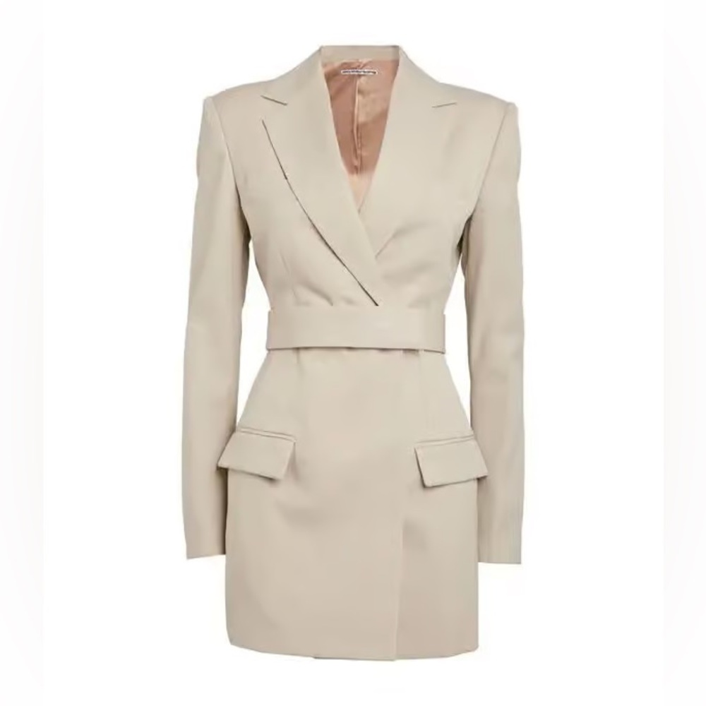 NWOT Alexander Wang Dry Wool Twill Blazer Jacket Dress w/ Logo Belt 4